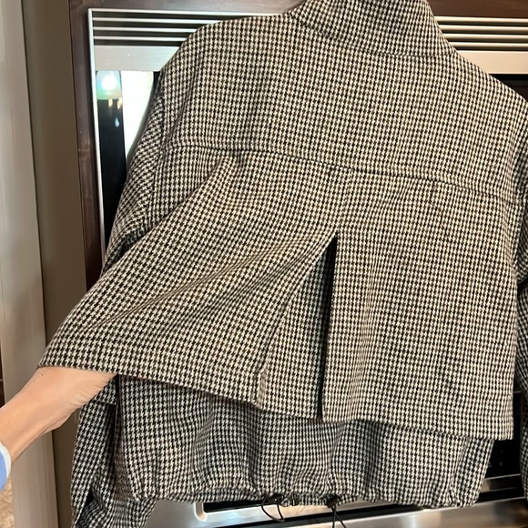 DEMOCRACY MINI CHECK ZIP FRONT BOMBER JACKET OLIVE BROWN TWEED HOUNDSTOOTH MED - Picture 7 of 14